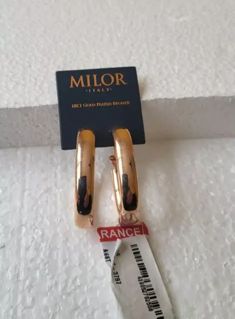 Bronzallure Milor Rose Gold Hoop Earrings Elongated Omega Back Italy Signed NWT 2