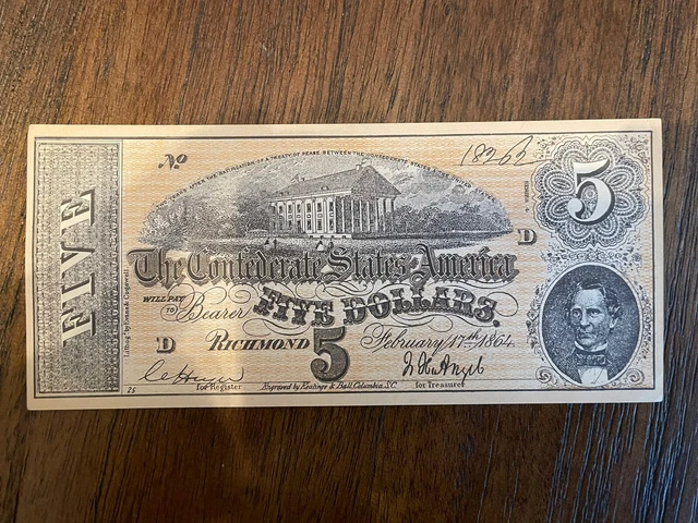 The Confederate States Of America Five Dollar Facsimile Banknotes 1864
