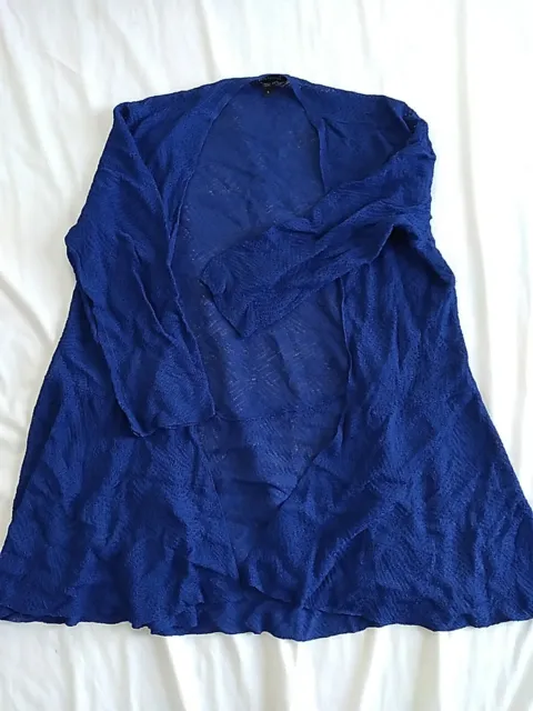 Eileen Fisher Women's S l Blue Linen Blend Open-Knit Cardigan Sweater Spring