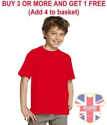 Plain Red Childrens Kids Boys Girls Childs Cotton Tee T-Shirt Tshirt Age 1-15