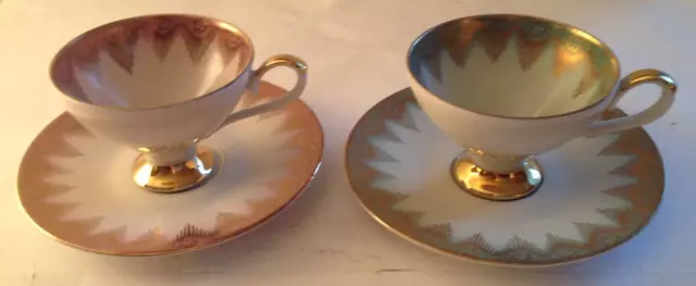 Set of 2 Vintage Bavaria Eberthal Porzellan W Germany Footed Tea Cup & Saucers