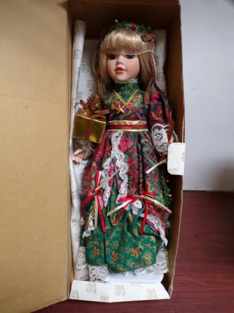 Heritage Signature Collection Porcelain Doll #30018 Christmas Nicole w/ Box &COA