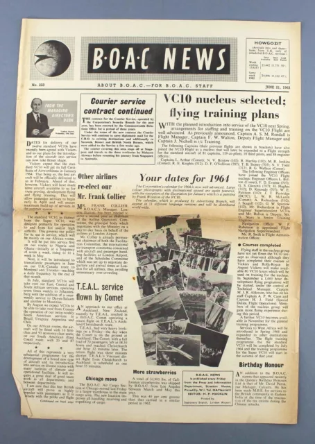 Boac News Airline Staff Zeitung Nr. 223 - 21. Juni 1963 Vickers Vc10 Blaugrün