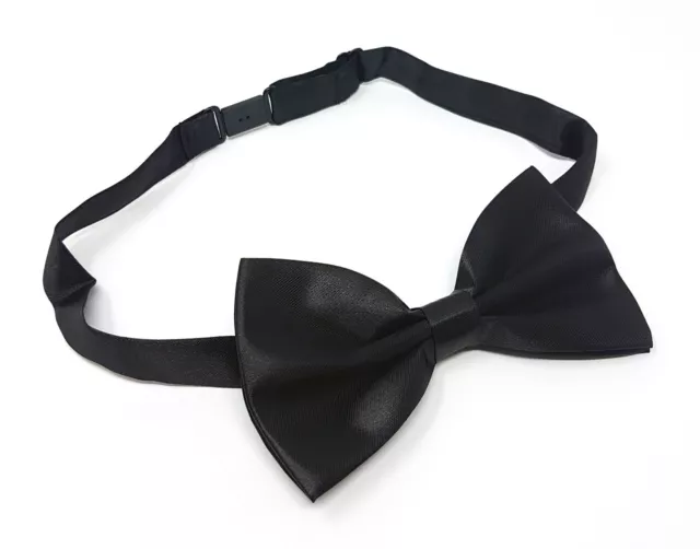 Black Bow Tie Adjustable Satin Wedding Party Event Dickie Bow Plain Mens Necktie
