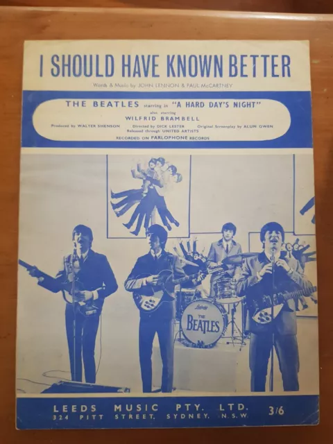 RARE OZ ONLY 1964 SHEET MUSIC - I SHOULD HAVE KNOWN BETTER by THE BEATLES