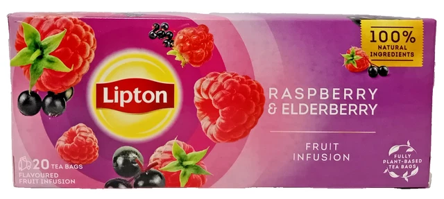 3 BOXES LIPTON Tea Raspberry & Eldeberry -Flavoured Fruit Infusion(3X20 ...