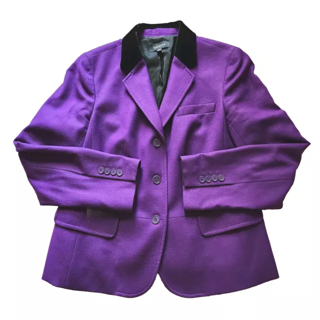 Talbots Wool Blazer Womens 14 Velvet Collar Purple Black Jacket