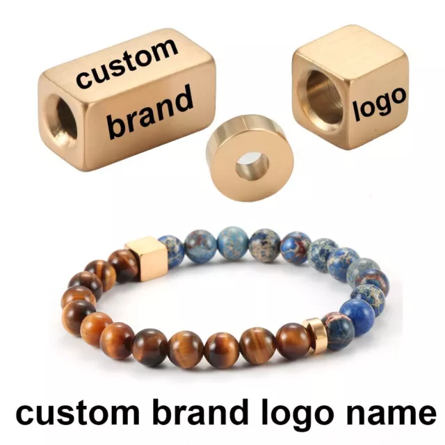 Custom Logo Name Bead Cube Spacer Beads DIY Bracelet Jewelry Stainless Steel 1Pc