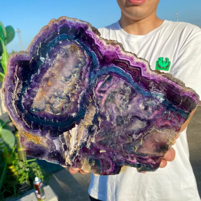 Hermoso cristal de fluorita arco iris natural de 3,8 lb rebanadas ásperas especímenes de piedra