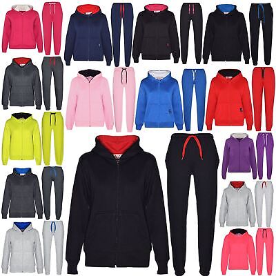 Kids Unisex Plain Tracksuit Contrast Hoodie with Joggers Sports Activewear Set
