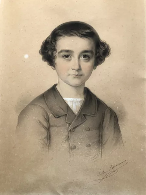 ANCIEN DESSIN PORTRAIT D'ENFANT EPOQUE FIN 19ème SIGNÉ