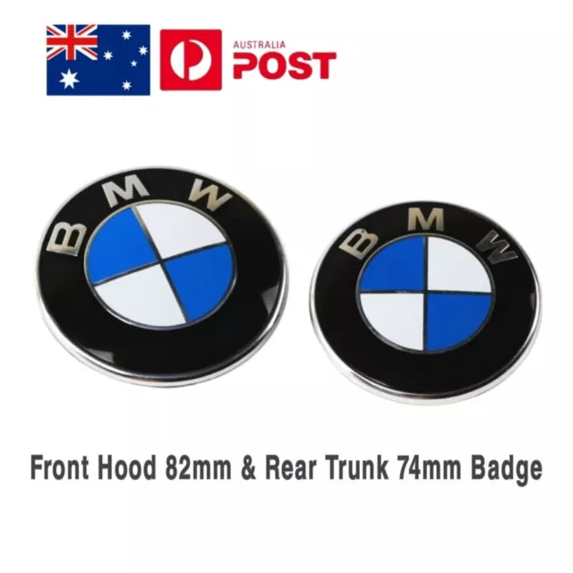 Front Hood 82mm & Rear Trunk 74mm Badge Emblem Logo For BMW SERIES