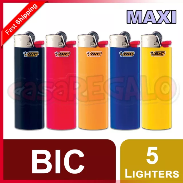 5 pcs BIC MAXI Lighters Tobacco Cigarette Made in France Assorted Colours J26