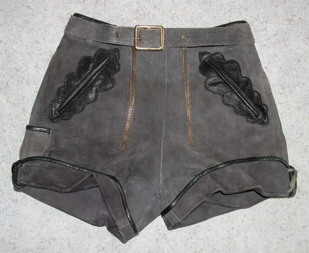 Short " Fri-Klu " Children Leather Pants/Costume Trousers IN Grey Size 146
