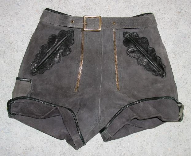 Short " Fri-Klu " Children Leather Pants/Costume Trousers IN Grey Size 146