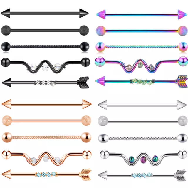 5PCS/lot Spiral Twisted Scaffold Industrial Barbell Cartilage Piercing Jewelry