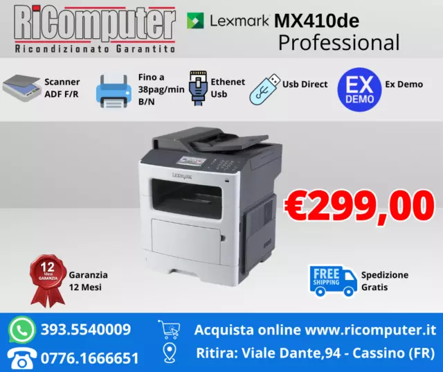 Multifunzione  Lexmark Laser B/N Mx410De A4 42Ppm 35S5756 Usb-Rete Adf F/R