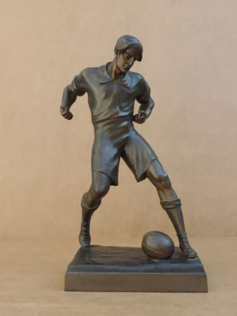 ART DECO SKULPTUR FUßBALLSPIELER SPORTLER METALL FIGUR 30er PARIS SIGNIERT