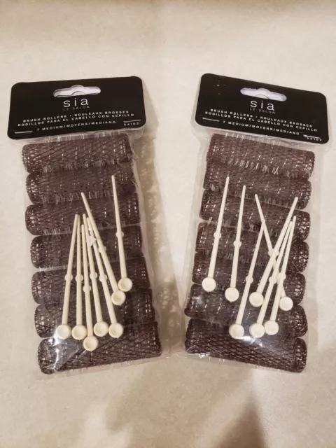 MEDIUM BRUSH CURLERS & PINS Hair Curlers 2 Packs 14 Total Bristles 2 1/2"x 3/...