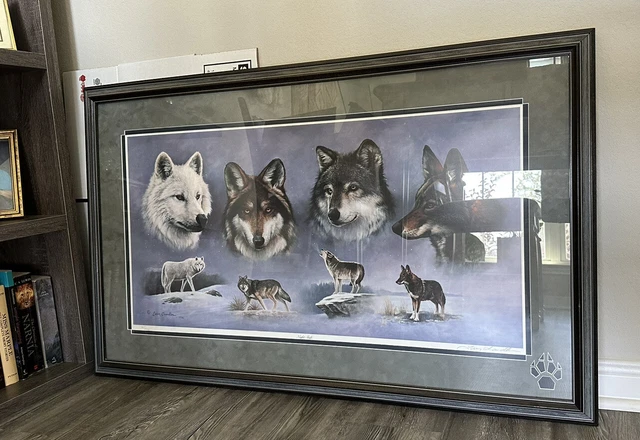 Framed & Matted LE "Night Shift" Larry Chandler Signed Print Wolves 161/5300