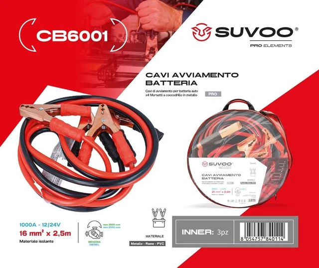 CARALL Câbles De Démarrage 10mm² - 2,5m - Pinces 120A - Pour Voiture Et Moto - Secours Batterie