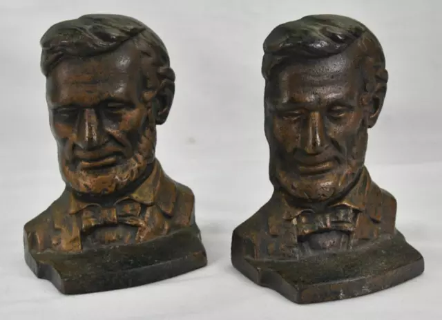 Vintage Abraham Lincoln Cast Metal Bookends Pair