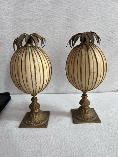 Œuf D'Autruche Décoratif Sur Socle En Laiton - Hauteur 25 Cm - XXè - Excellent état