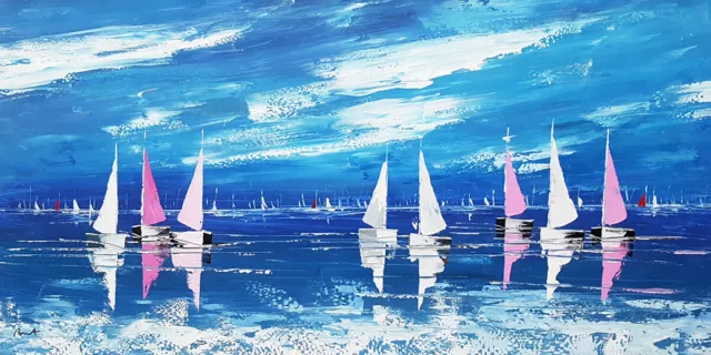 W605 Tableau moderne peinture bateau de mer sur toile cadre 30 × 30cm