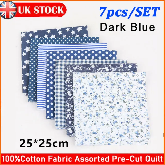 UK 100% Cotton Fabric Bundles Quarters Squares Craft Sewing Floral Material Blue