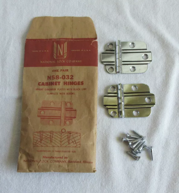 Vtg. flush hinge chrome plated Black Line Deco style cabinet cupboard doors NOS