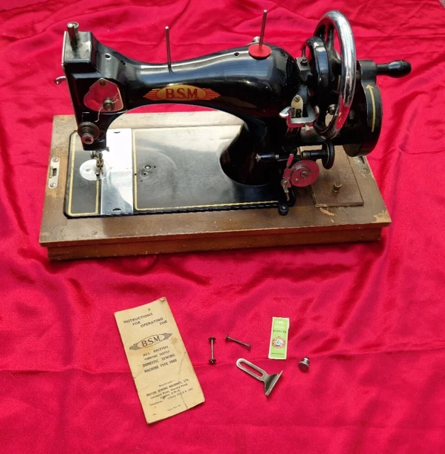 VINTAGE BSM HAND Crank Sewing Machine Working Order TYPE 7000 Vibrating