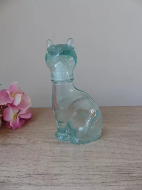 Petite Bouteille de Chat Vintage, Carafe Flacon en Verre Bleu Clair VEA Italie 3