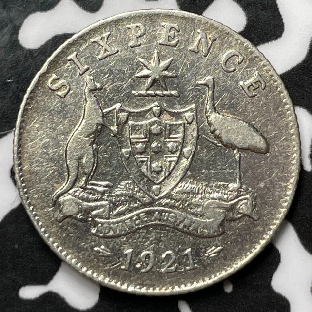 1921 Australia 6 Pence Sixpence Lot#M8226 Silver! Old Cleaning