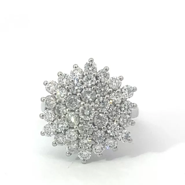 Platinum Round Brilliant Diamond Cluster Ring, Size M.5, 2.50ct, 10.1g, 950