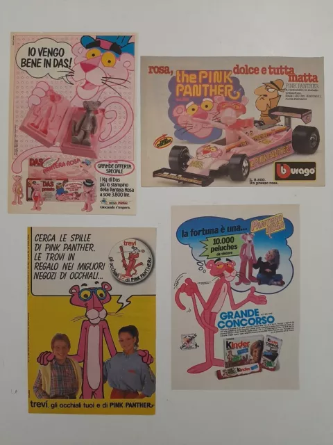 4 Pubblicità Advertising PANTERA ROSA - BURAGO  KINDER - DAS - TREVI - anni 80