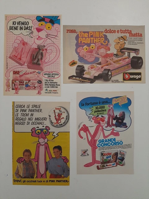 4 Pubblicità Advertising PANTERA ROSA - BURAGO  KINDER - DAS - TREVI - anni 80