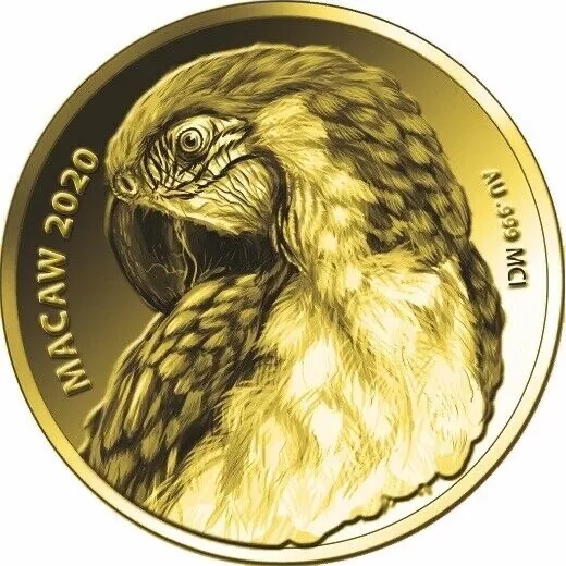 2020 Congo 999 Gold Coin Parrot Bird Caribbean Wildlife WWF 1/3g Pure Gold Proof