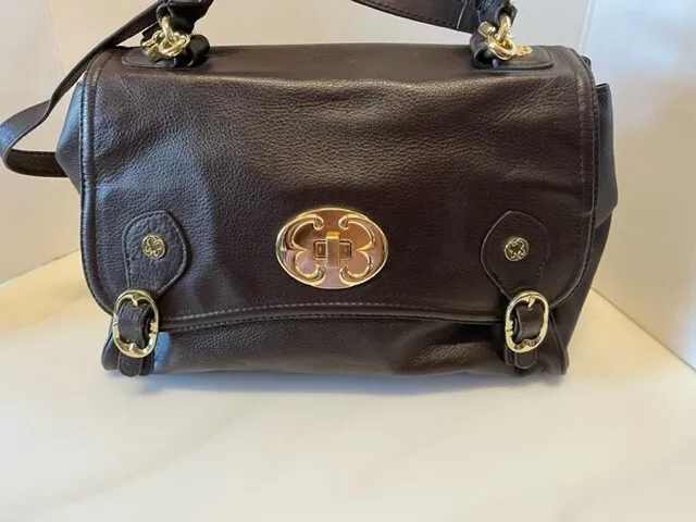 EMMA FOX Kisslock Purse Shoulder Bag Satchel Brown Genuine Leather 👀🔥