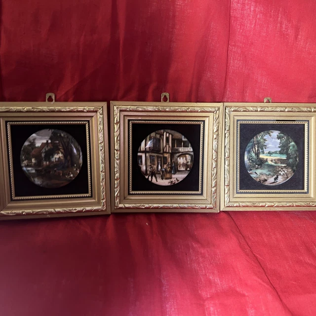 3 Vintage  5" Staffordshire Ceramic Tile Victorian Decorative Art