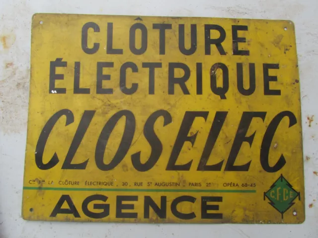 Ancienne Plaque Cloture Electrique Closelec Paris