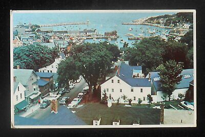 1950s Birdseye View of Harbor from The Old Sloop Steeple Old Cars Rockport MA PC