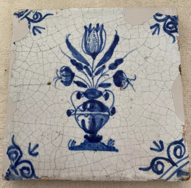 Fliese Kachel antik alt dutch Topfblume  tile Tegel tuile Delft Art Niederlande