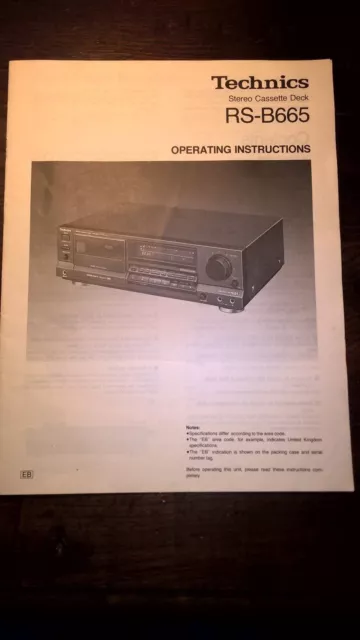 TECHNICS RS-B665 CASSETTE RECORDER - Raro Manuale originale istruzioni - Usato