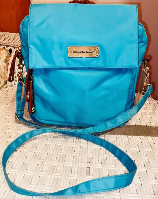 Samantha Brown Luggage Lightweight  Microfiber Crossbody Travel Bag  ~ Aqua NWT