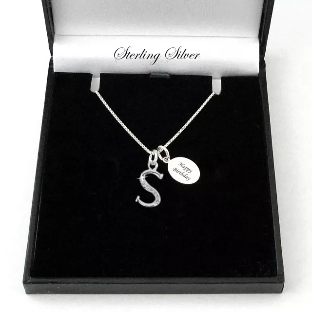 Letter Necklace with Engraving, 925 Sterling Silver & CZ Gems for Women or Girls