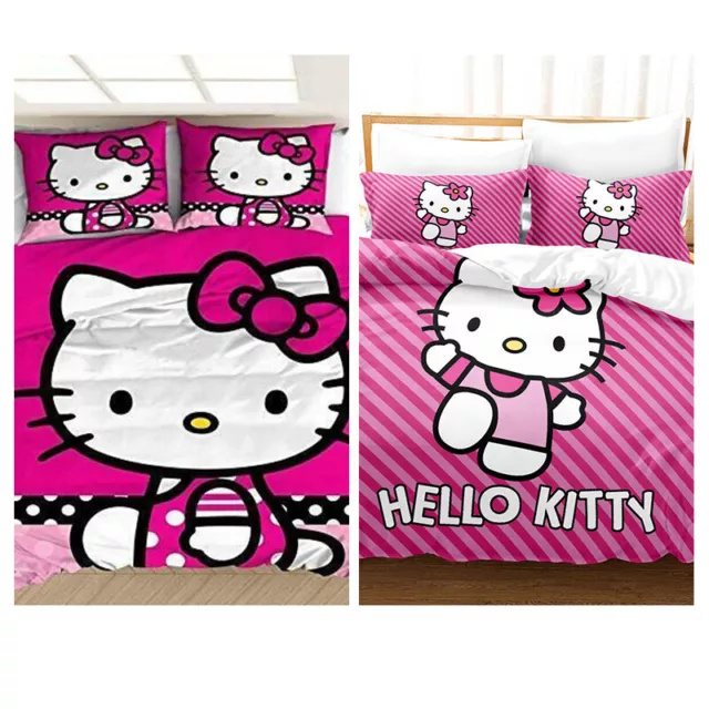 Hello Kitty Girl Pink Red Duvet Cover Doona Cover Double Queen Bedding Set