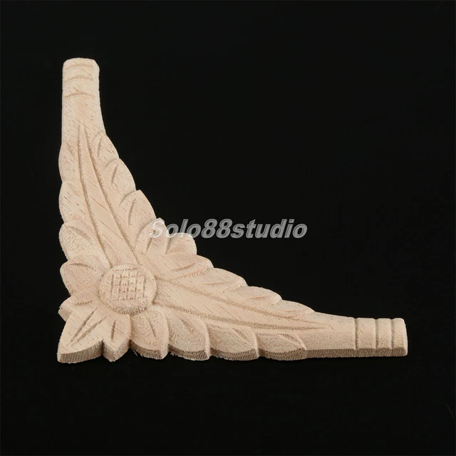 4/8x Unpainted Oak Wood Carved Corner Onlay Applique Door Window Decal 10x10cm