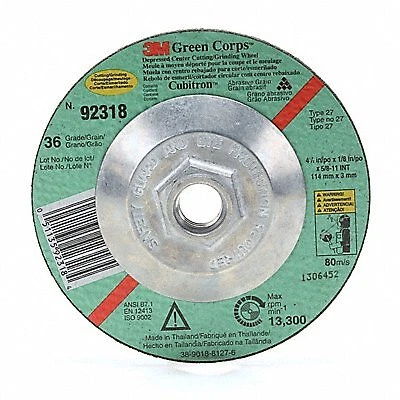 Cut-Off & Grinding Wheel: Type 27, 4 1/2 in x 1/8 in x 5/8"-11, Ceramic, 36