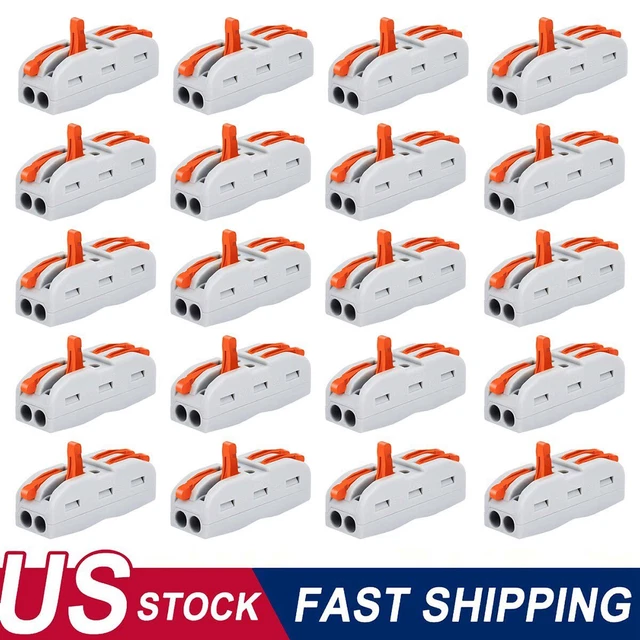 20 PCS Reusable Wire Connectors 2 Way Conductor Terminal Block Fit 28 to 12 AWG