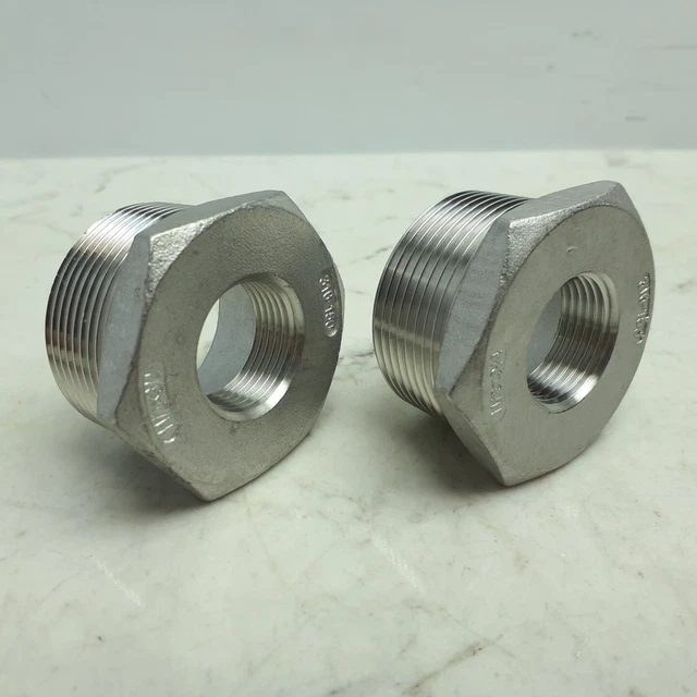 2 Pack  1-1/2" x 3/4" Mnpt X Fnpt Hex Reducing Bushing 316 Stainless Steel